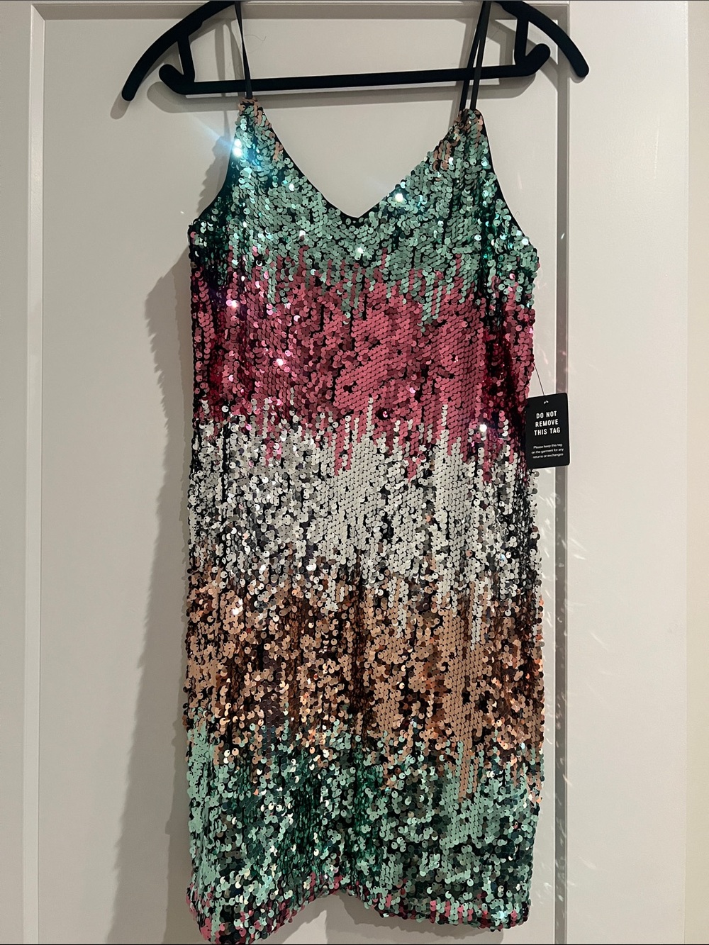 Express Sequin Ombre Mini Dress in Mint, Pink, Silver & Gold